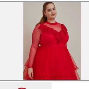 Beetlejuice Lydia Midi Stretch Challis Mesh Tiered Dress